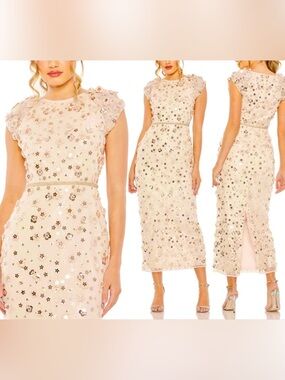 MAC Duggal 93806 Floral Applique Cap Sleeve Sheath Dress Sz 12